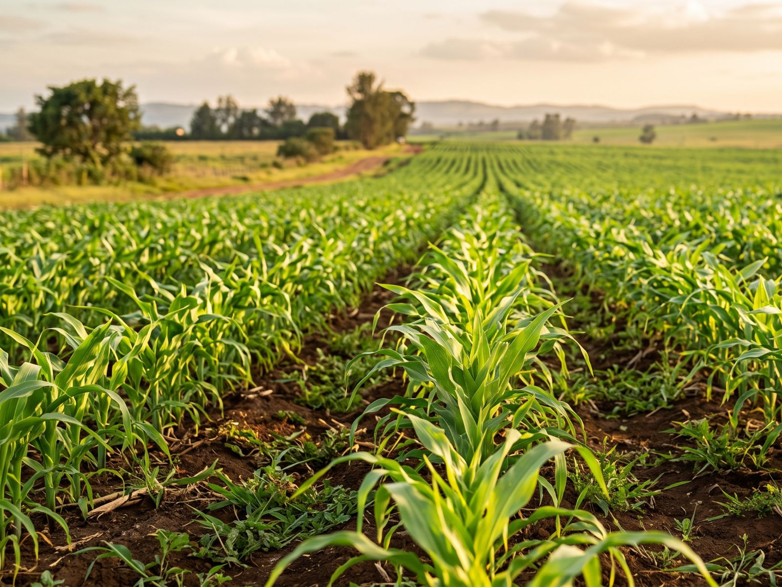 Rows of crops in a farm field