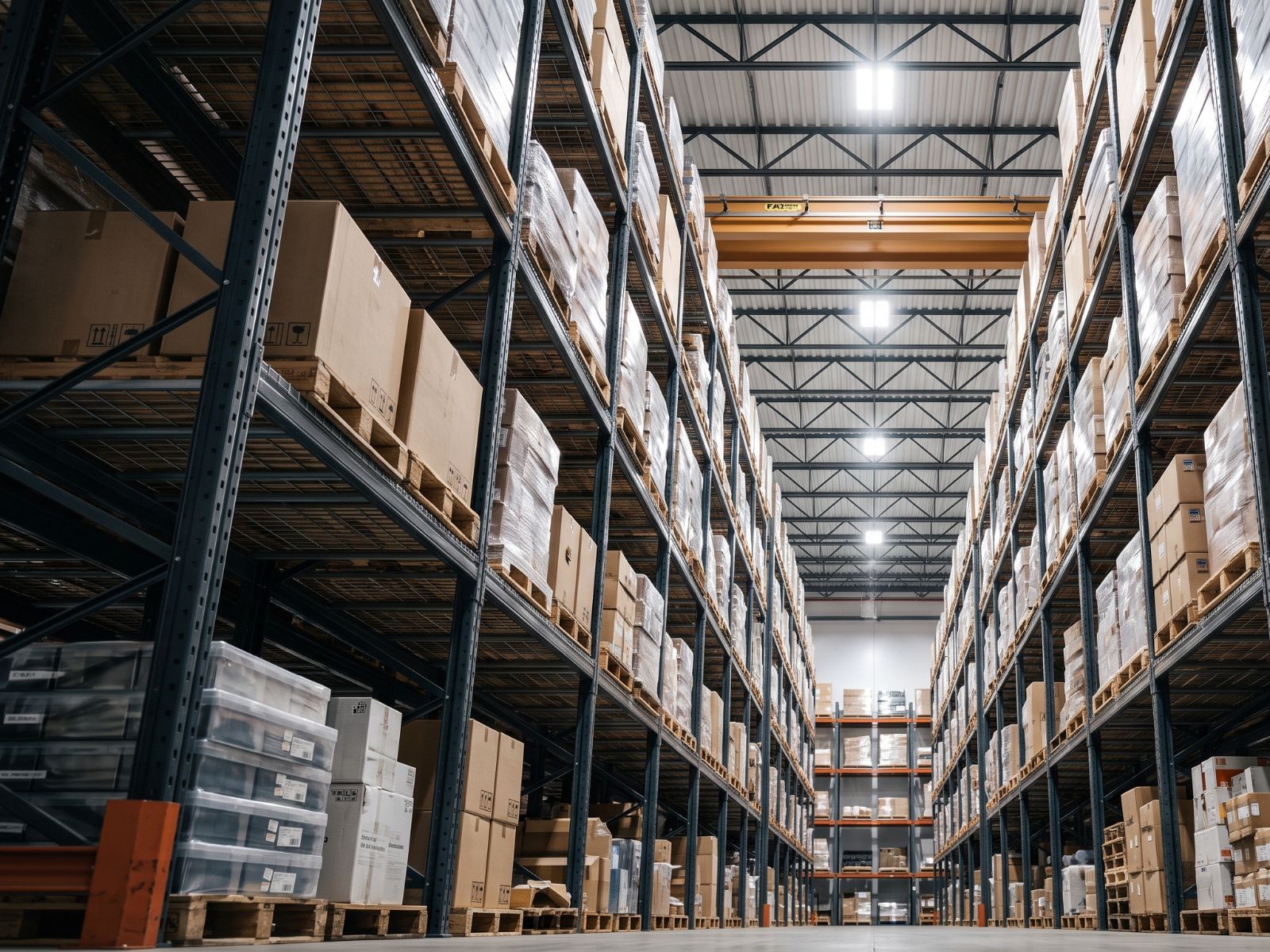 Warehouse racking with pallets